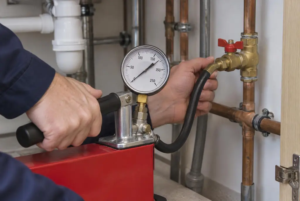 Lekdetectie Wageningen – druktest op een waterleiding met een manometer