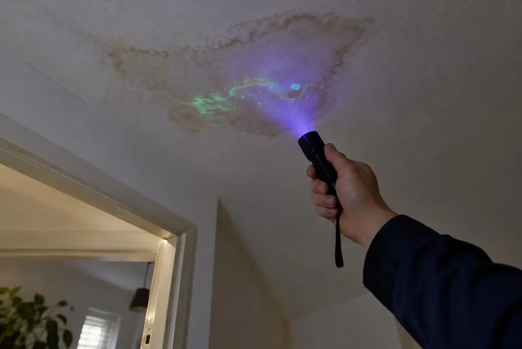 Lekdetectie Wageningen – kleurstof controleren op het plafond met uv-licht