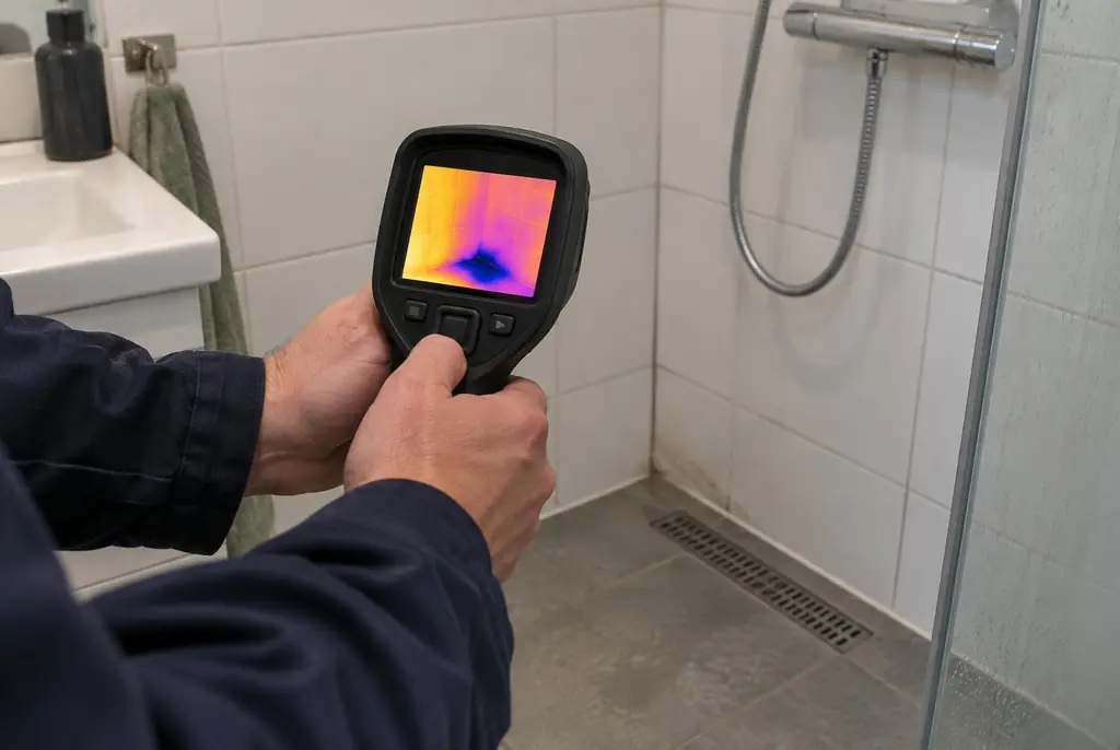 Lekdetectie Wageningen – lekdetectiespecialist met warmtebeeldcamera in een badkamer